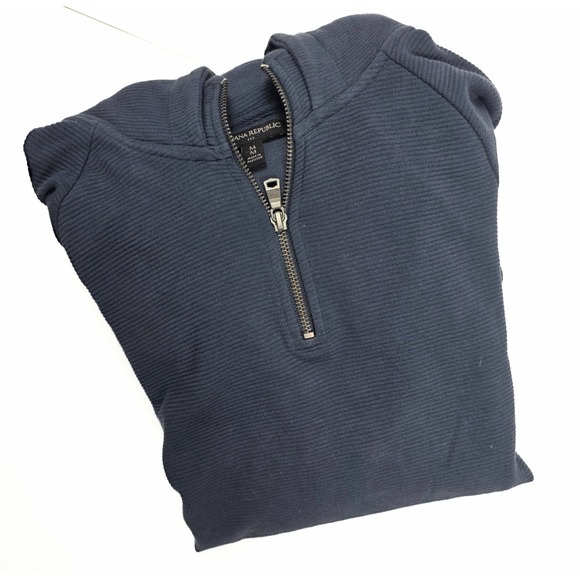 Banana Republic Navy Long Sleeve 1/4 Zip Pullover Hoodie Men's Size‎ Medium - Picture 3 of 5